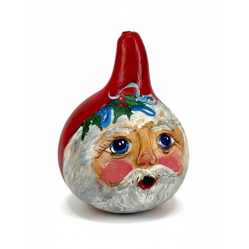 Vintage Hand Painted Santa Gourd Folk Art Signed Primitive Christmas Decor - Picture 1 of 9